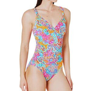 Lauren Ralph Lauren Amara Surplice One Piece Swimsuit Floral Size 12